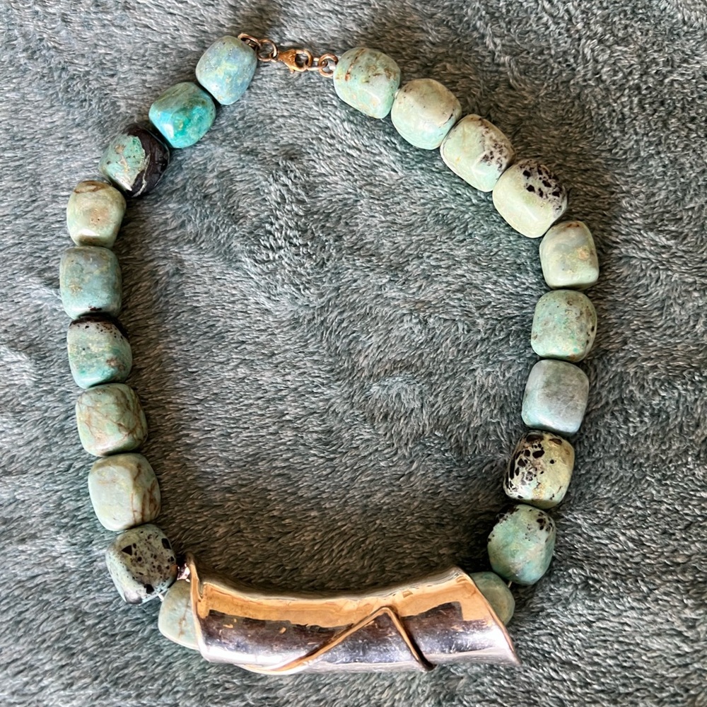 Genuine stone and silver statement necklace.